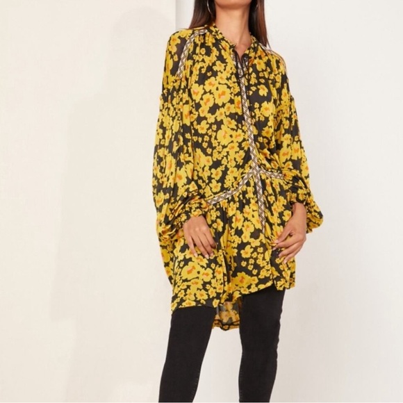 Free People Dresses & Skirts - Free Pople Love Letter yellow and black floral boho tunic/dress women's